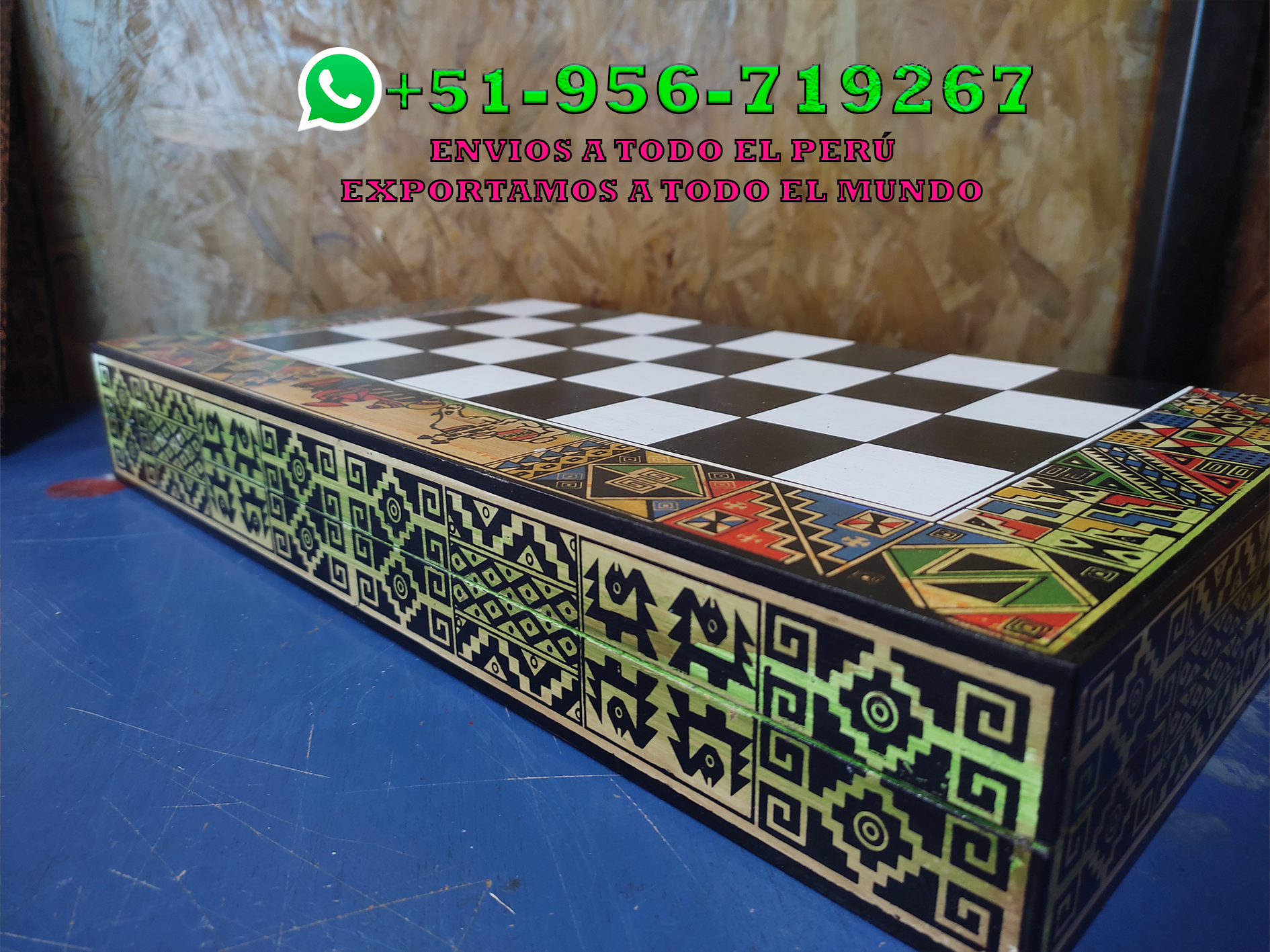 CAJA O TABLERO DE AJEDREZ 26X26 INCAS VS ESPAÑOLES CON FICHAS DE MADERA