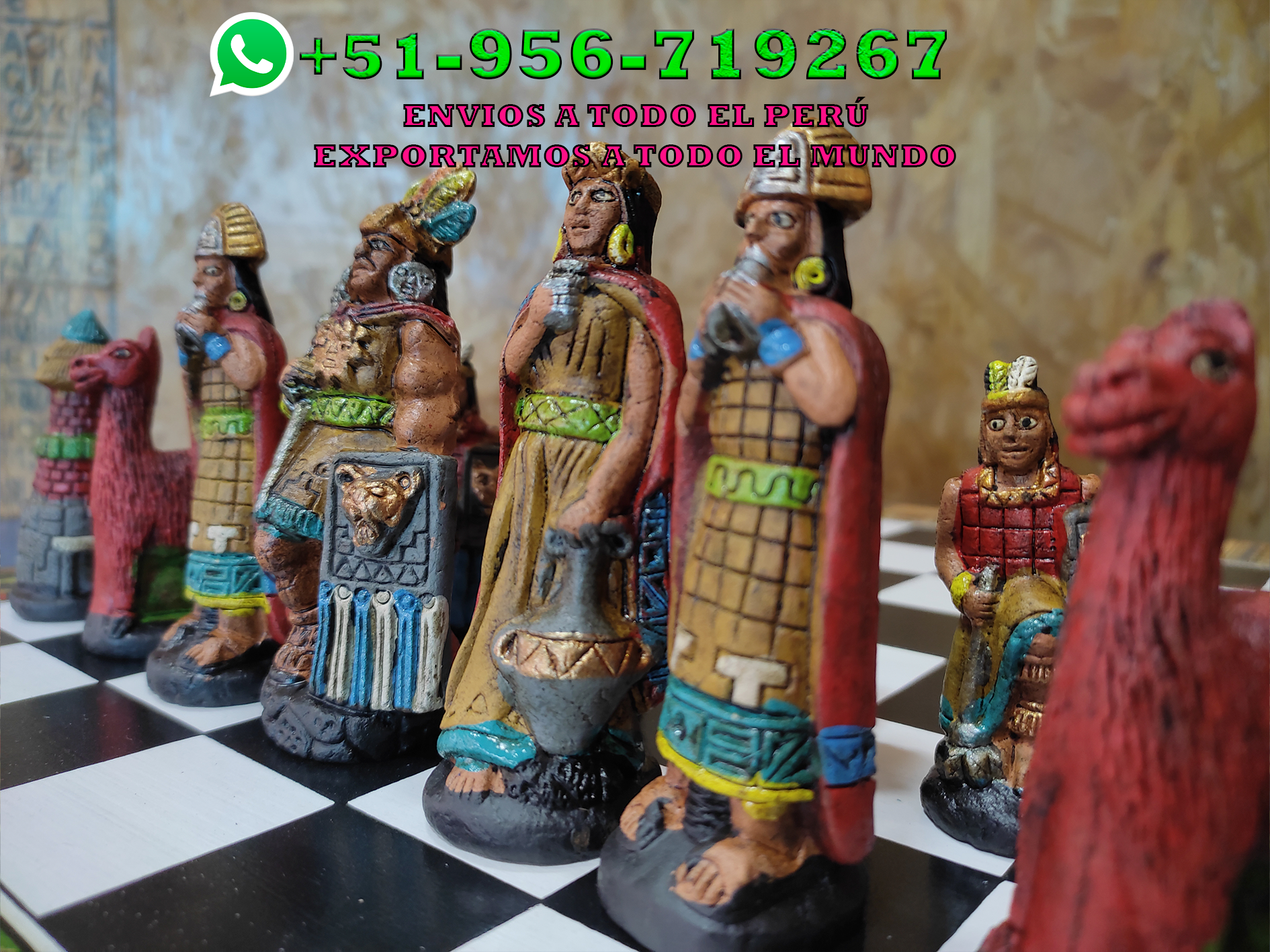 CAJA O TABLERO DE AJEDREZ 40X40 INCAS VS ESPAÑOLES CON FICHAS DE MADERA