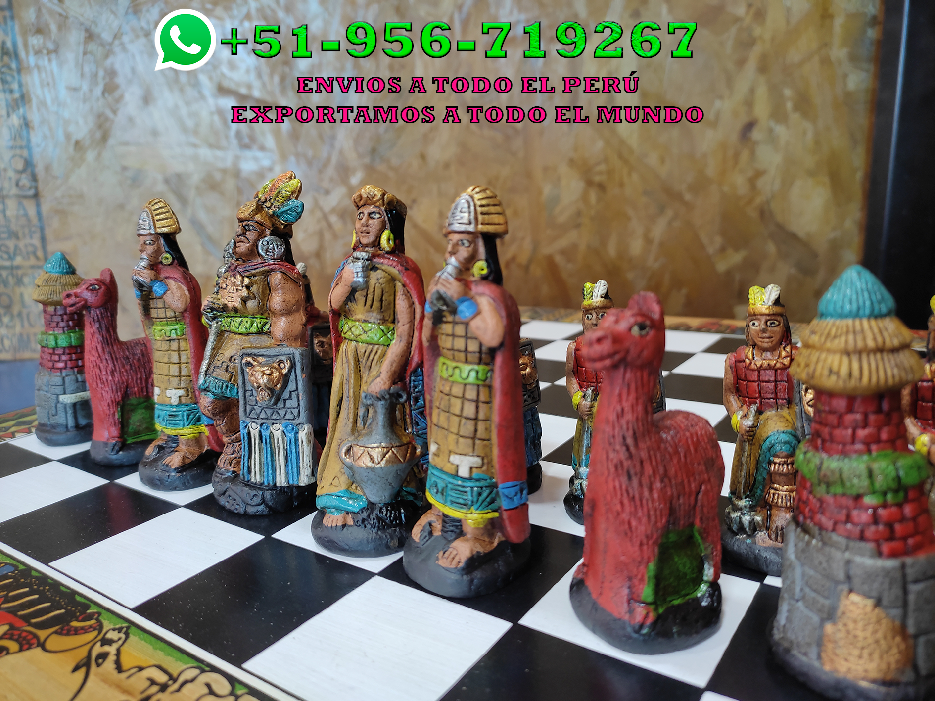 CAJA O TABLERO DE AJEDREZ 40X40 INCAS VS ESPAÑOLES CON FICHAS DE MADERA