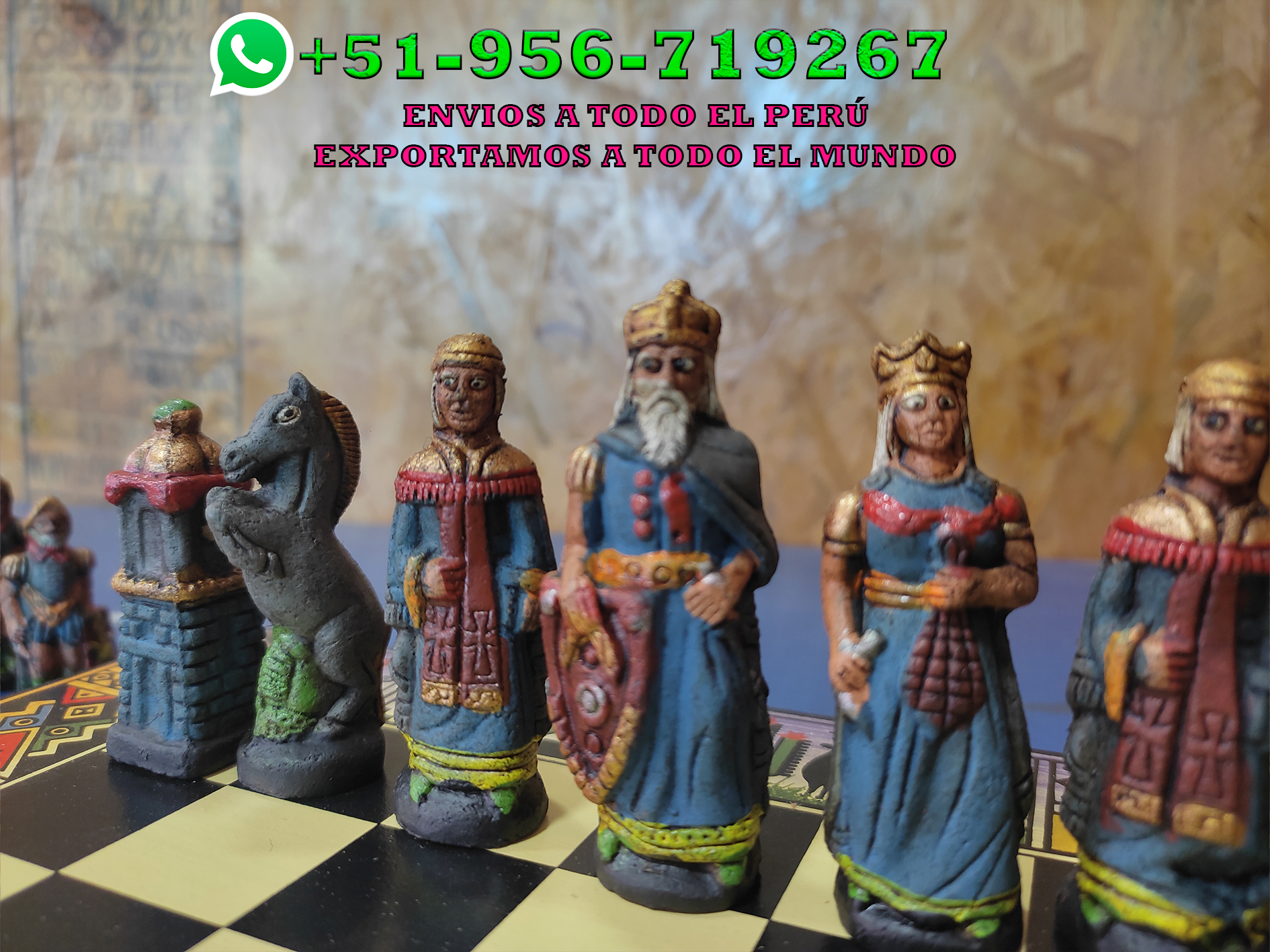 CAJA O TABLERO DE AJEDREZ 40X40 INCAS VS ESPAÑOLES CON FICHAS DE MADERA
