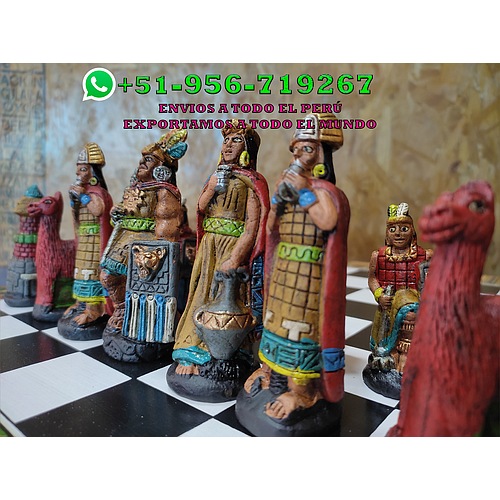 CAJA O TABLERO DE AJEDREZ 40X40 INCAS VS ESPAÑOLES CON FICHAS DE MADERA